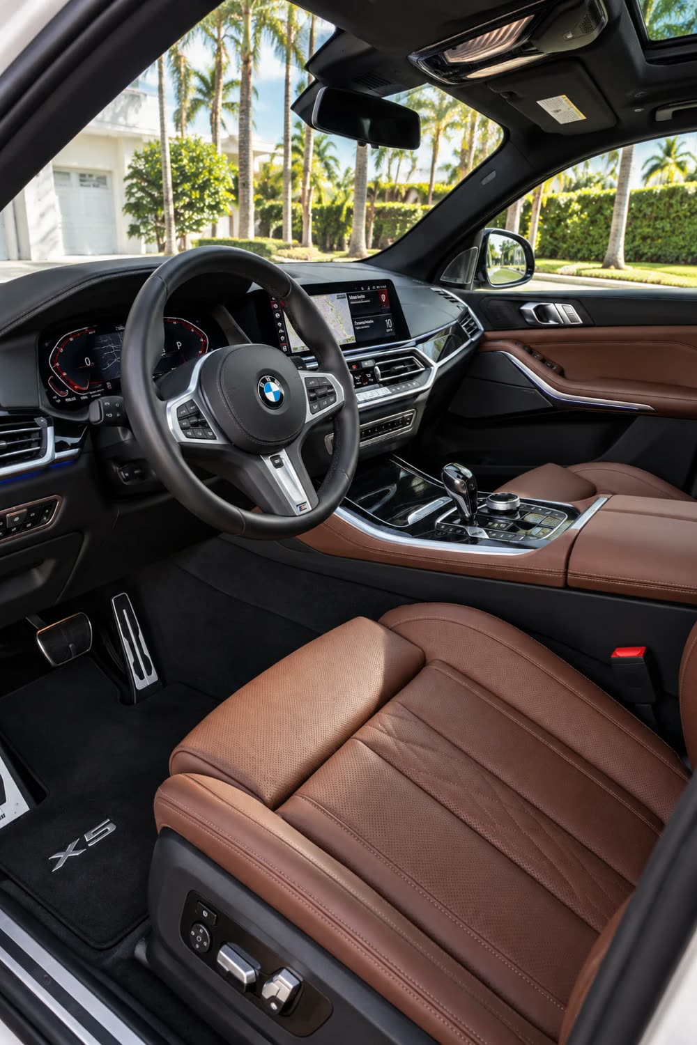 Clean cognac leather interior of a BMW X5