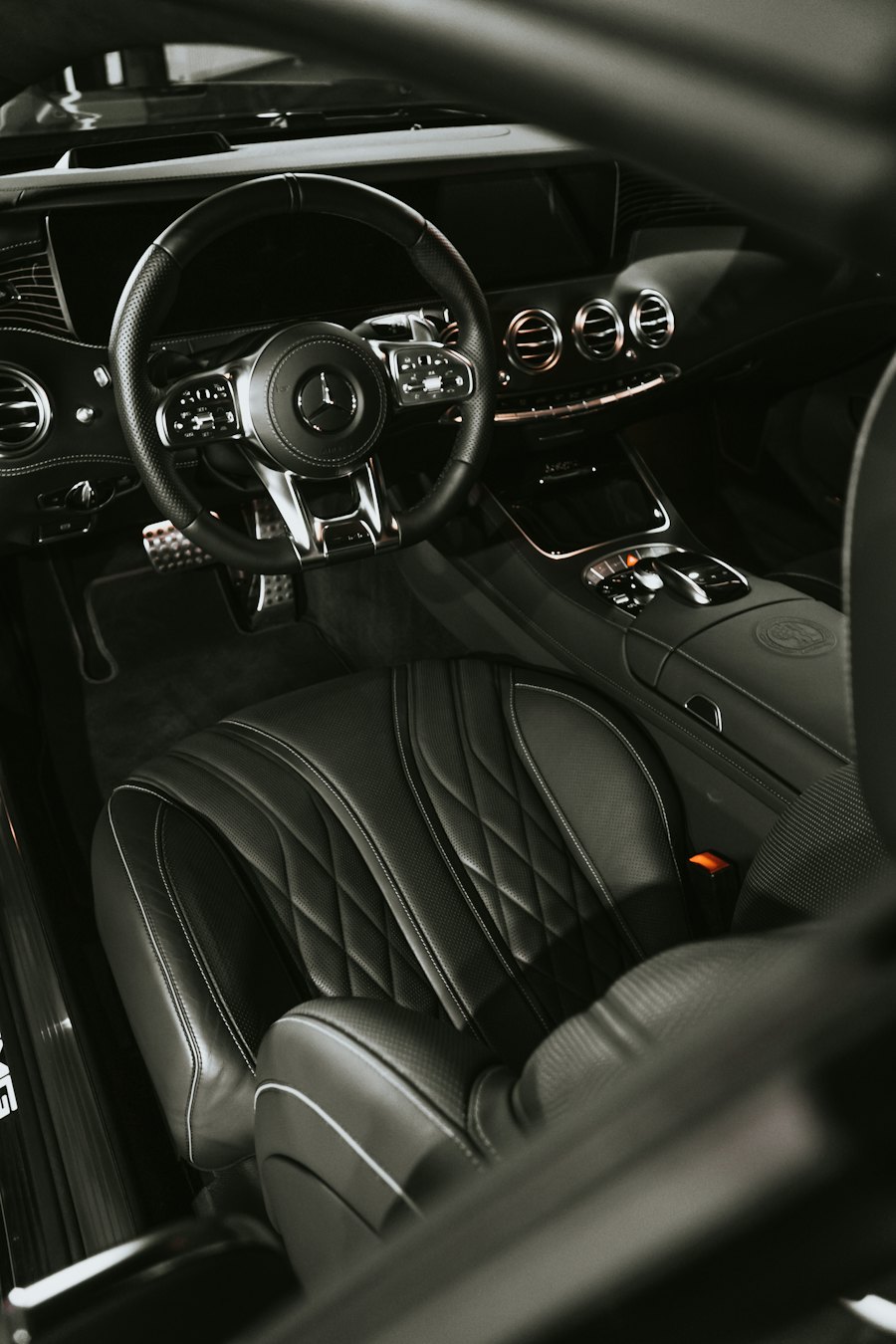 Spotless black leather car interior